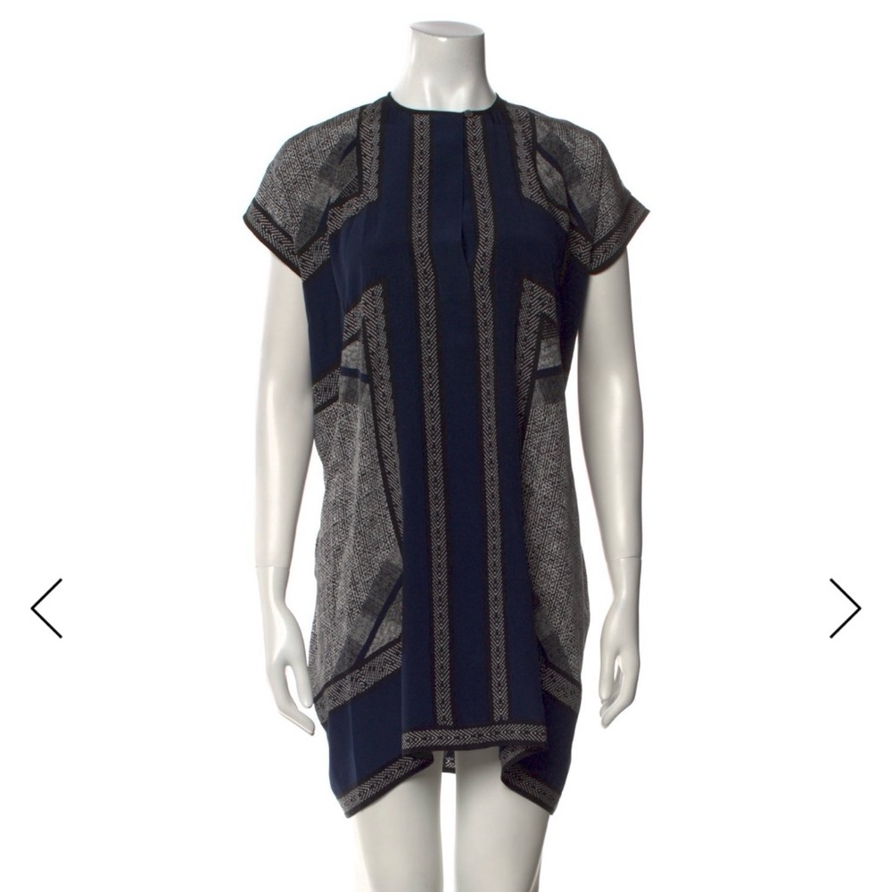Vince Geometric Print Silk Mini Dress, Small.